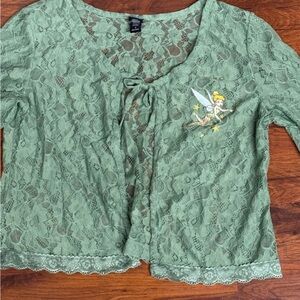 Disney Green Tie Front Crop Blouse Three Quarter Sleeve